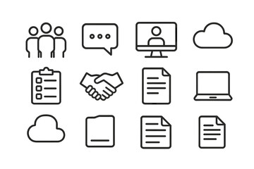 Collaborative Tools Icons. Outline icon set of collaborative learning tools: group of people, chat bubble,