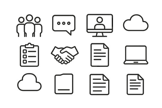 Collaborative Tools Icons. Outline icon set of collaborative learning tools: group of people, chat bubble,
