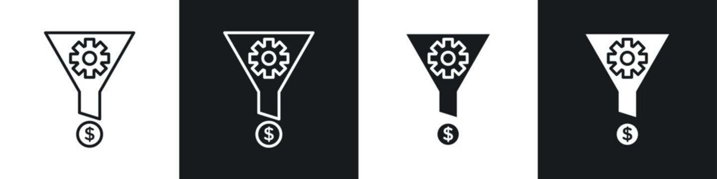 Sales Funnel icons collection in black and white filled and line versions