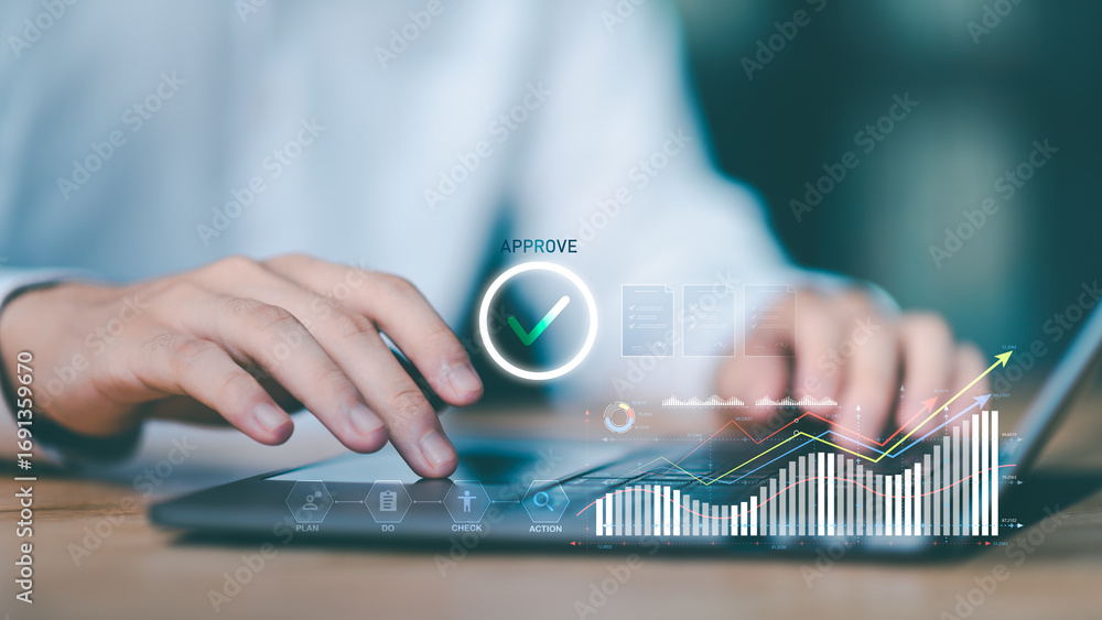 Poster digital business transformation highlights smart approval systems, workflow automation, and data-dri