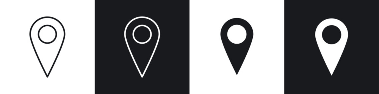Map marker icons collection in black and white filled and line versions