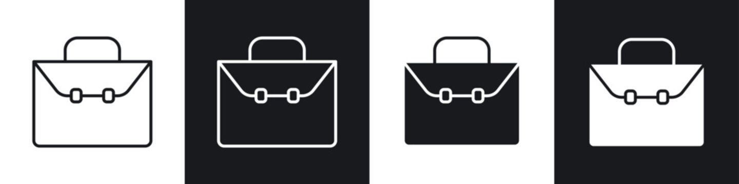 Briefcase icons collection in black and white filled and line versions