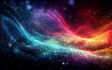 Fototapeta premium Vibrant colorful cosmic waves with sparkling particles in space