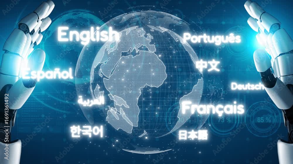 Poster global communication with multiple languages, digital translation tools, multilingual technology, cr