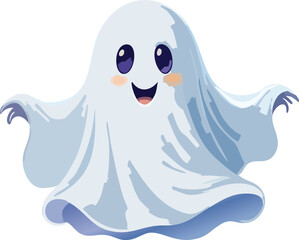 A cute and friendly cartoon ghost smiling and waving. A fun vector character illustration for Halloween. Generative AI