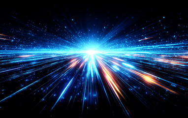 Obraz premium Vibrant blue and orange light beams radiating in a futuristic space