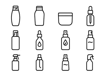 Hair Care Icons. Outline icon set of Hair care products: shampoo, conditioner, hair mask, serum, leave-in