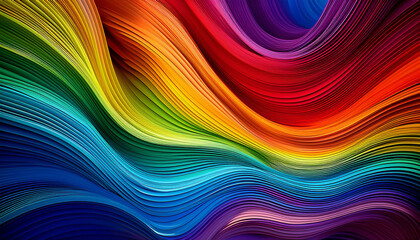 Naklejka premium Abstract Rainbow Waves A Vibrant And Dynamic Artwork Featuring Flowing Layered Waves Of Brilliant Eye Catching Rainbow Colors Creating A Mesmerizing Display Of Motion And Energy