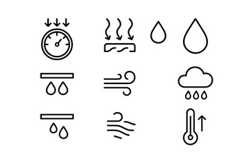Atmospheric Process Icons. Outline icon set of Atmospheric processes: air pressure, convection, humidity,