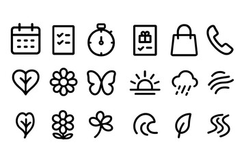 Surprise and Nature Icons. Outline icon set of surprise planning: calendar, checklist, timer, invitation, gift list, shopping bag,