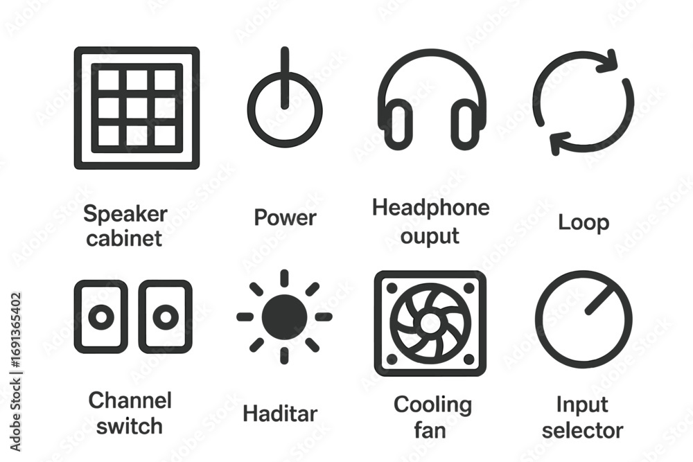 Poster synthesizer and amplifier icons. outline icon set of synthesizer sound waves: sine wave, square wave