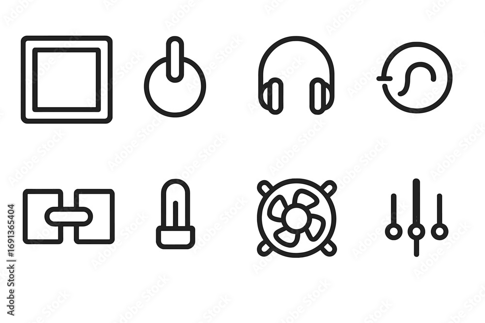 Poster synthesizer and amplifier icons. outline icon set of synthesizer sound waves: sine wave, square wave