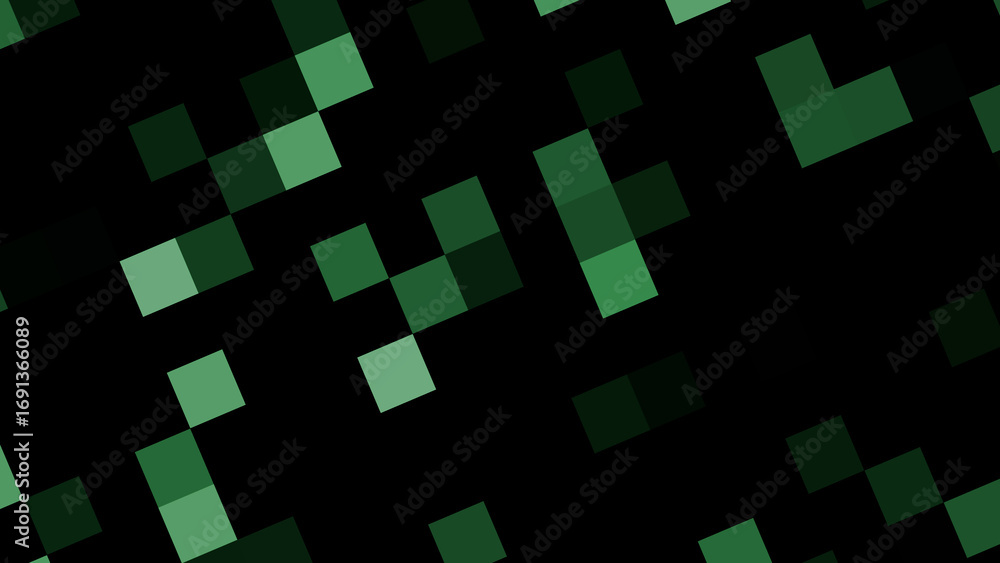 Poster abstract background displaying a mosaic pattern with shades of green on black backdrop forming a