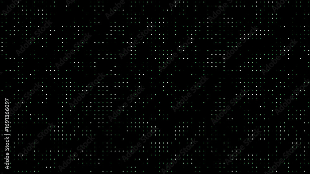 Poster abstract digital matrix background with scattered white pixels on black screen