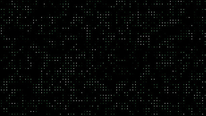 Abstract digital matrix background with scattered white pixels on black screen