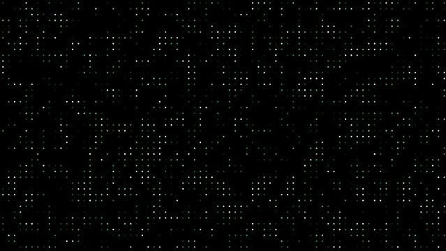 Abstract digital matrix background with scattered white pixels on black screen