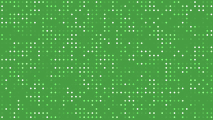 Green mosaic with dotted shapes, creating a pixelated digital backdrop pattern illustration