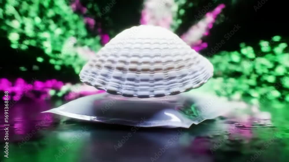 Aufkleber abstract shell floating above water with pink explosions