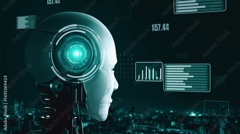 Poster future financial technology controll by ai robot huminoid uses machine learning and artificial intel