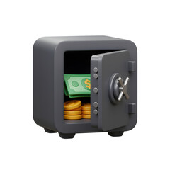 Secure Savings Digital 3D Model of a Safe with Cash and Coins