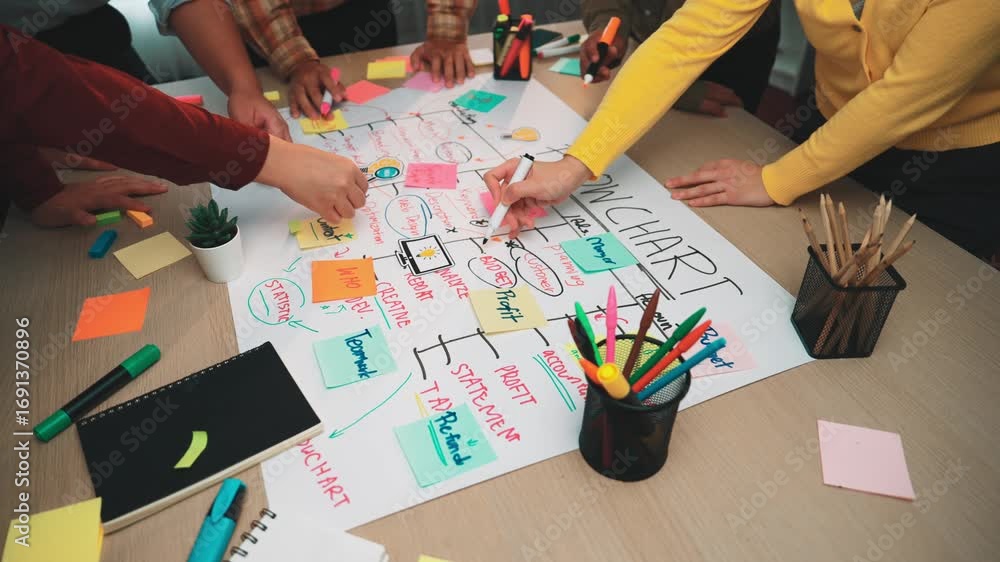 Aufkleber a dynamic team gathers around a table, engaging in a productive brainstorming session. they utilize 