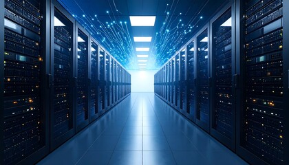 Fototapeta premium Server room interior, futuristic perspective