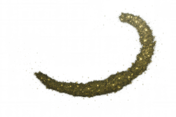 Golden glitter particles forming a crescent moon shape, perfect for adding a touch of magic to designs with transparent background