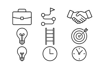 Career Change Icons. Outline icon set of Career switch: briefcase, roadmap, resume, handshake, light bulb,