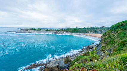 Panoramic view of Cabo Menor and Mataleñas Beach in the town of Santander, Cantabria, Spain 
