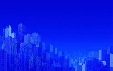 Blue digital city skyline with modern skyscrapers