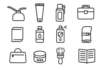 Lubrication Tool Icons. Outline icon set of lubricating and protecting tools: oil can, grease tube, lubricant spray, protective