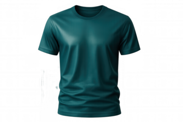Teal t-shirt mockup with short sleeves, perfect for showcasing designs and logos with a transparent background for easy customization