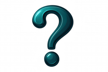 Glossy teal question mark symbol isolated on a transparent background, perfect for conveying uncertainty or raising a question