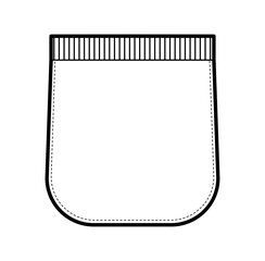 Rib Top Rounded Pocket technical fashion illustration. Flat apparel template front view. Women, men unisex style item CAD mockup isolated on white background 