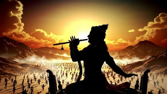 Krishna's Call A Celestial Battle's Ethereal Symphony
