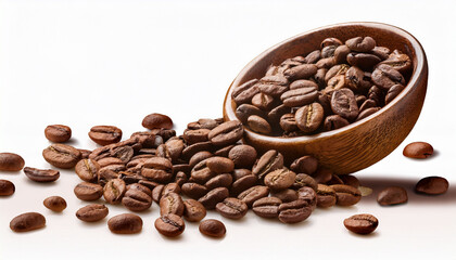 Naklejka premium Falling Roasted Coffee Beans Isolated On Transparent Background