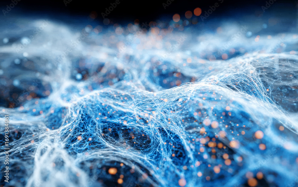 Aufkleber abstract blue and white network structure with scattered small points