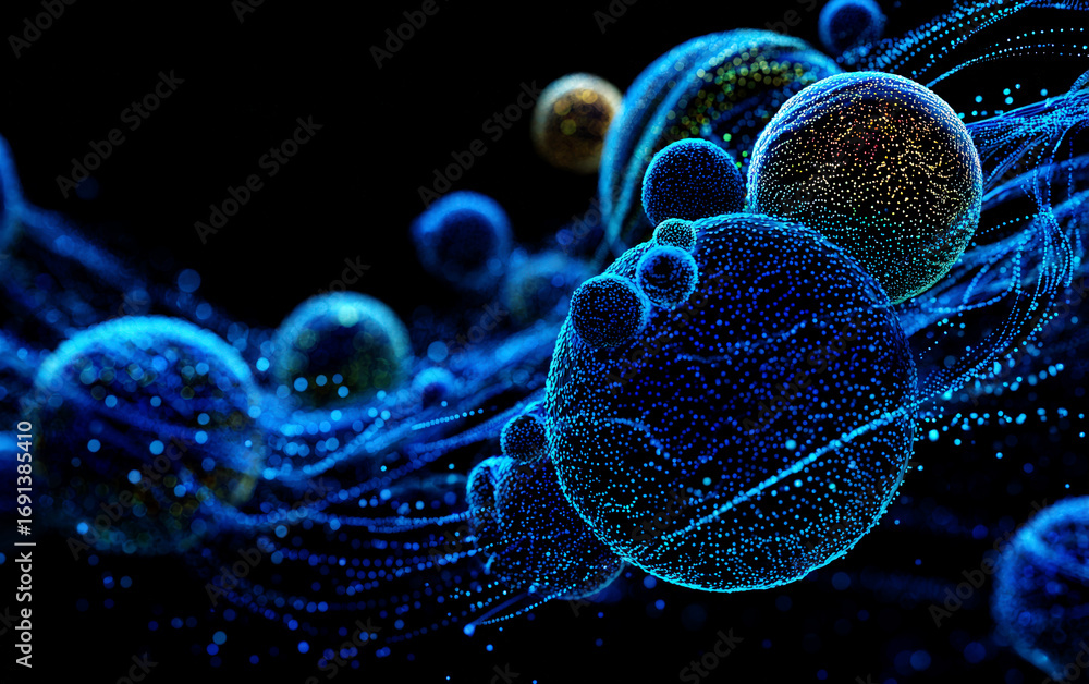 Aufkleber abstract blue spherical structures with glowing particles and connecting lines