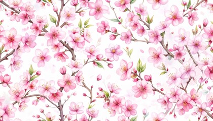 A delicate watercolor painting of blossoming cherry branches