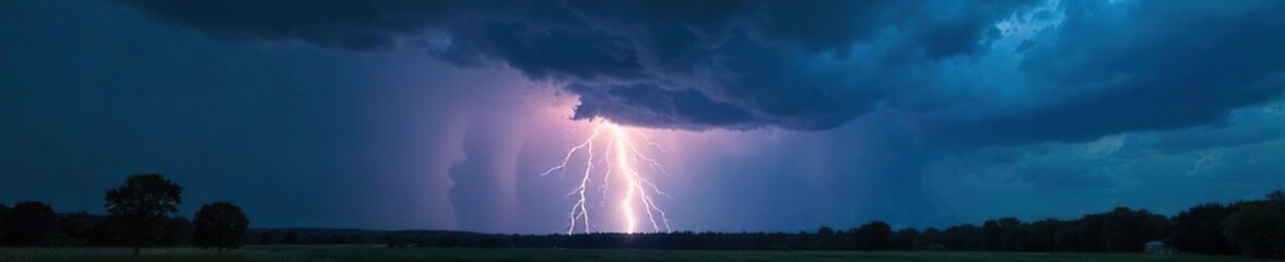 Dramatic dark clouds building overhead, intense lightning illuminating the landscape, heavy rain imminent  A powerful nature scene ,  landscape,  weather,  thunderstorm
