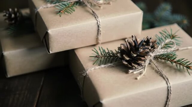Rustic Gift Wrapping Nature-Inspired Christmas Presents