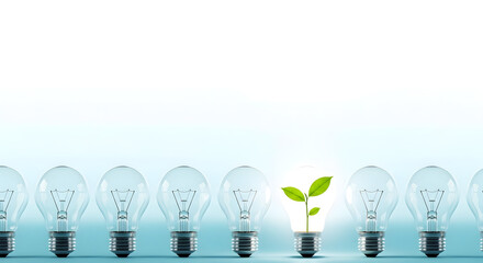 Bright idea conceptualized as a plant growing inside a glowing lightbulb, symbolizing innovation and new growth.