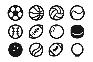 Sports Ball Icon Set. Set Logo of Ball Sports: soccer ball, basketball, volleyball, tennis ball, baseball, rugby ball, golf ball,