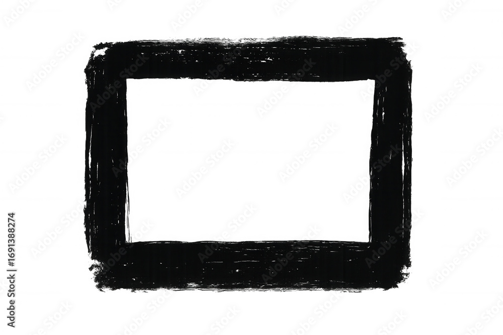 Poster rectangular frame created with black paint brush strokes on a transparent background, ideal for addi