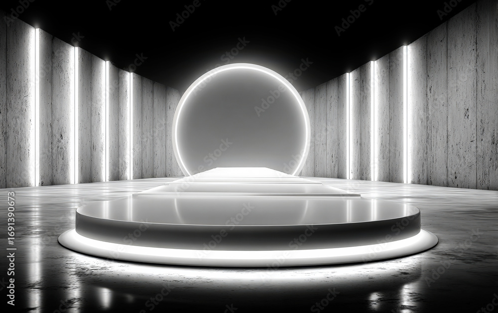 Aufkleber modern stage with circular light and concrete walls for display