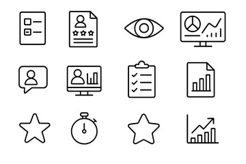 Fototapeta premium Workplace Monitoring Icons. Outline icon set of workplace monitoring and evaluation: survey form, performance review sheet,