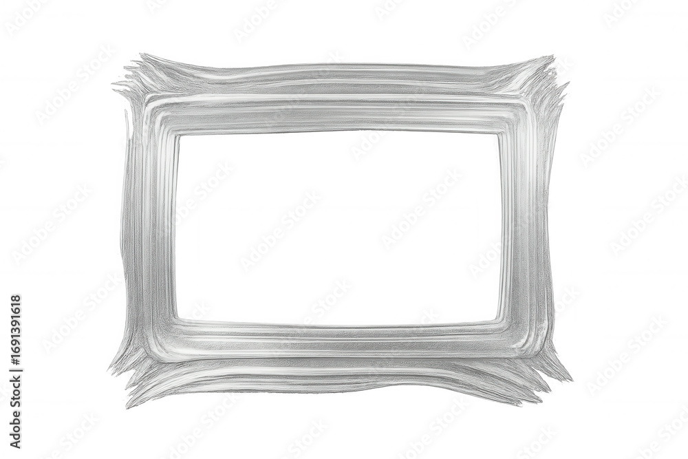 Poster silver paint brush stroke rectangular frame on transparent background, ideal for adding a touch of e