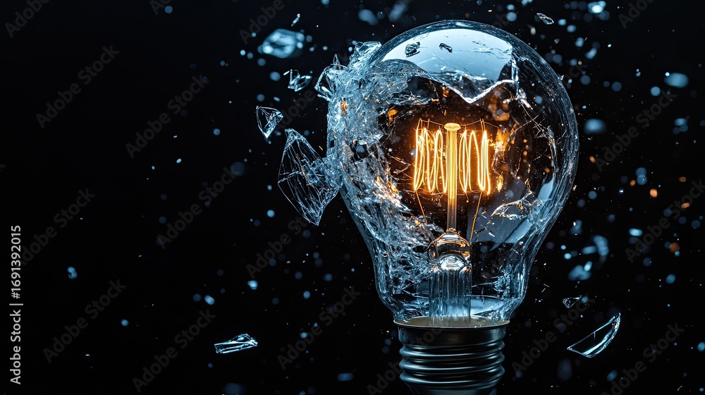 Poster exploding light bulb representing a broken idea or a moment of realization