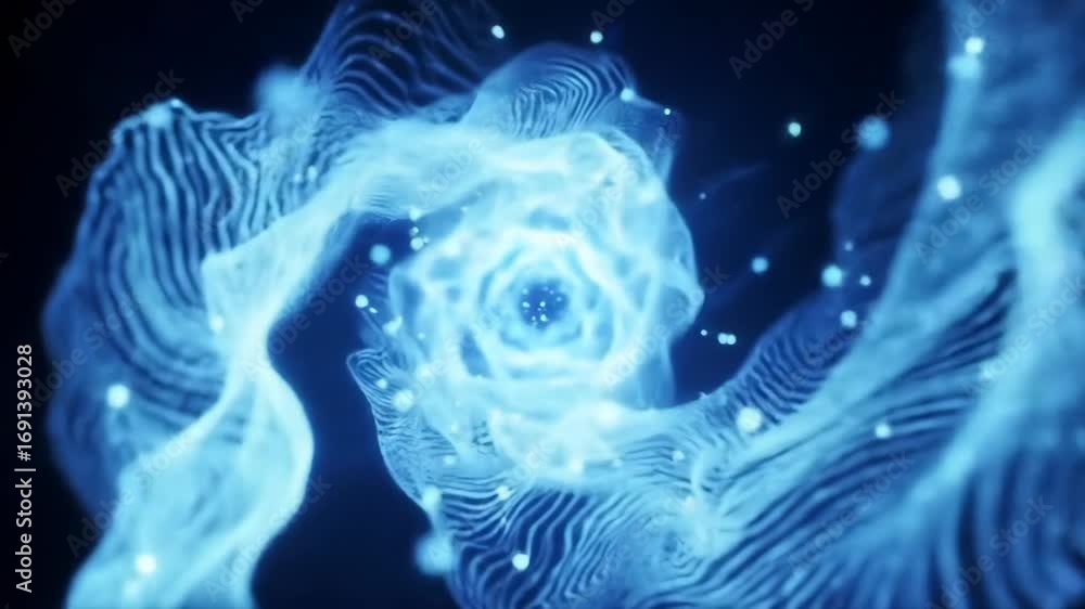 Poster abstract blue spiral tunnel animation with floating particles