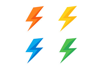 Colorful lightning bolt icon set. Thunder flash vector illustration collection. Concept for power, energy, electricity, speed. Modern gradient logo design elements.